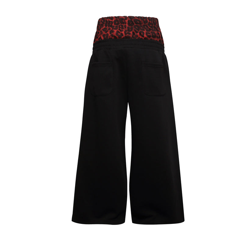 Wide-Leg-Jogginghose mit Leo-Print-Bund & seitlichen Nieten