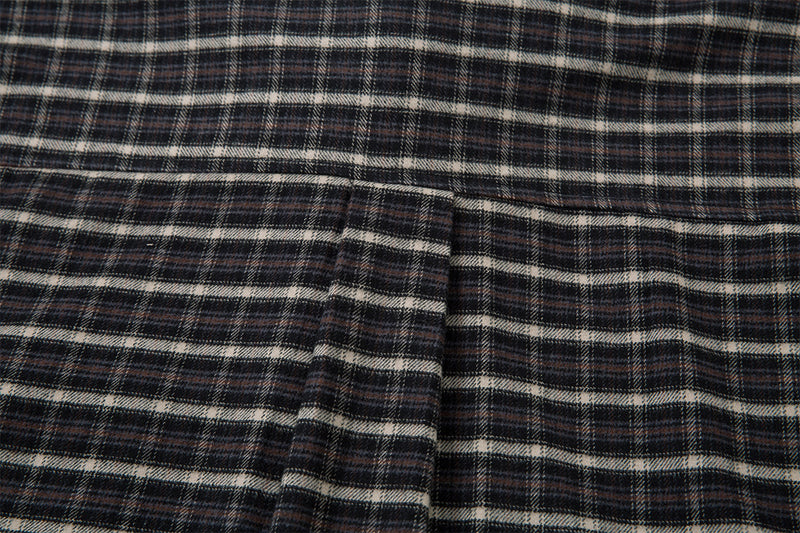 Chemise en flanelle à carreaux avec cravate amovible – Chemise noire oversize à carreaux boutonnée