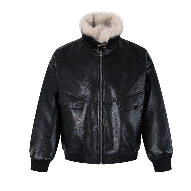 Leather Bomber Jacket with Removable Faux Fur Collar — Vintage American Aviator