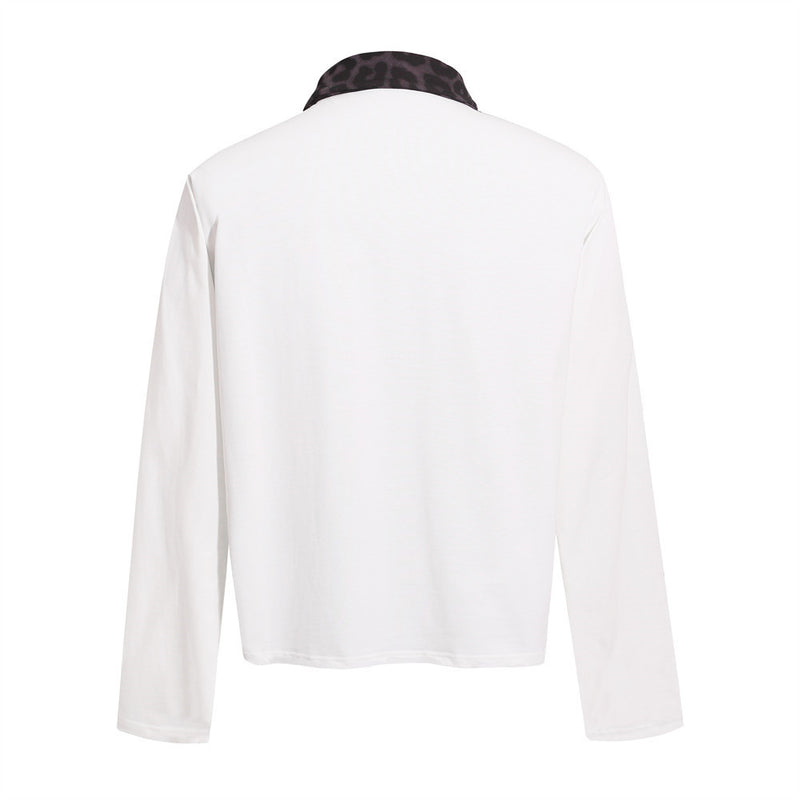 Men's Hip-Hop Polo Long Sleeve Shirt with Leopard Cross & Script Print