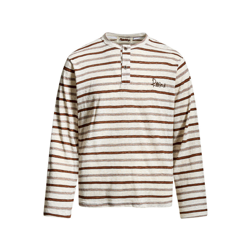 Men's Striped Long Sleeve Henley T-Shirt – Relaxed Fit