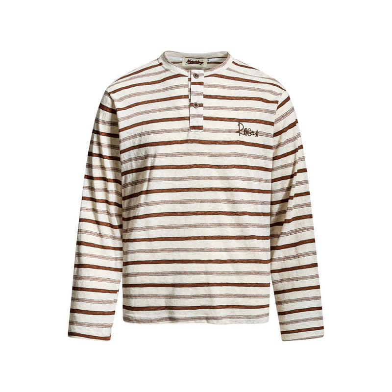 Men's Striped Long Sleeve Henley T-Shirt – Relaxed Fit