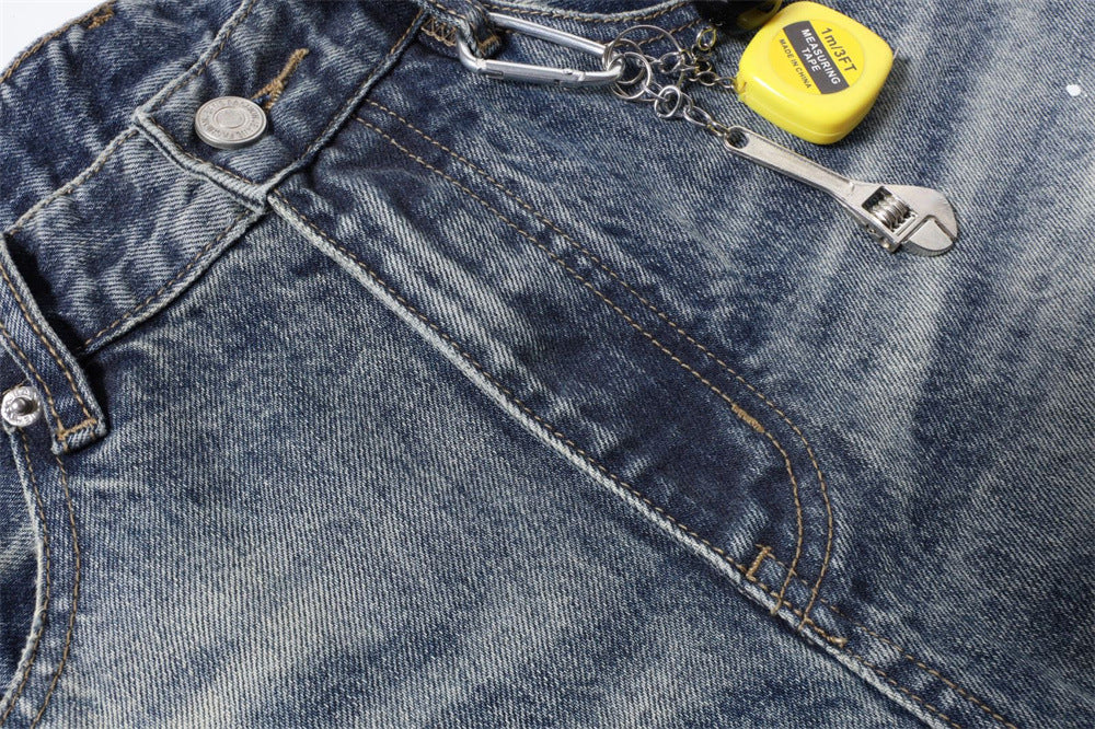 Wide-Leg Baggy Jeans – Vintage Wash, Paint Splatter & Distressed Hem