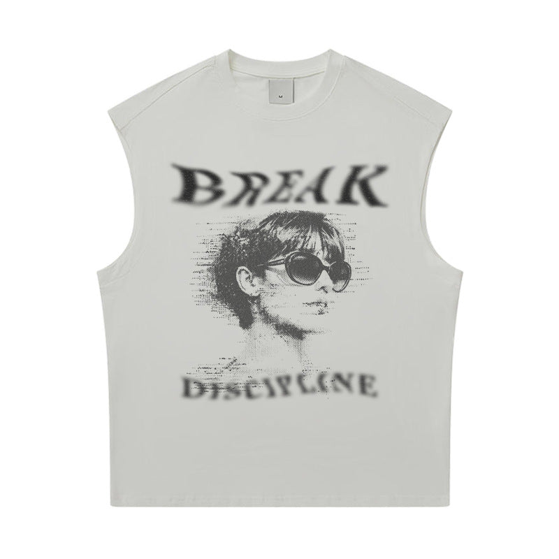 Retro Portrait Graphic Sleeveless Tank Top – Oversized Fit, Drop-Shoulder