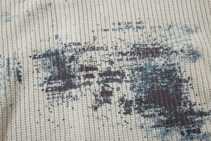 Veste pull zippée en maille imprimée ours graffiti – Col montant, éclaboussures d’encre, vintage