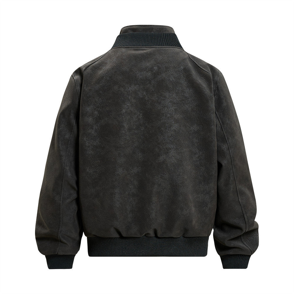 Vintage Leather Bomber Jacket – Men's Oversized PU Leather Baseball Jacket with