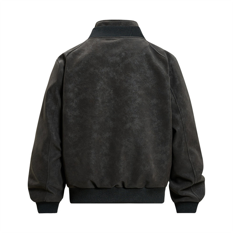 Vintage Leather Bomber Jacket – Men's Oversized PU Leather Baseball Jacket with
