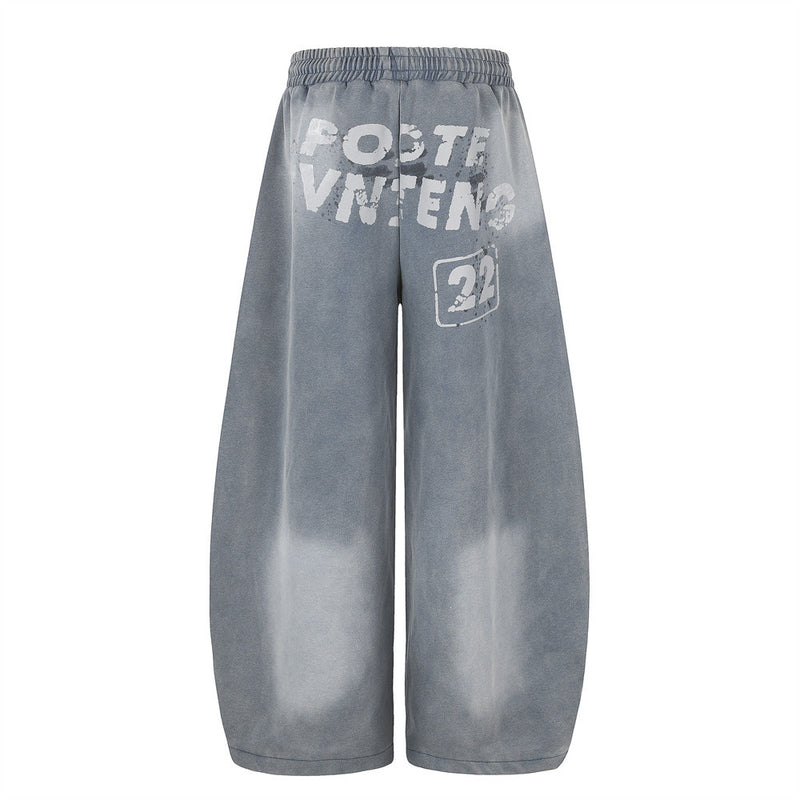 Wide-Leg Sweatpants with Acid Wash Finish and Letter Print