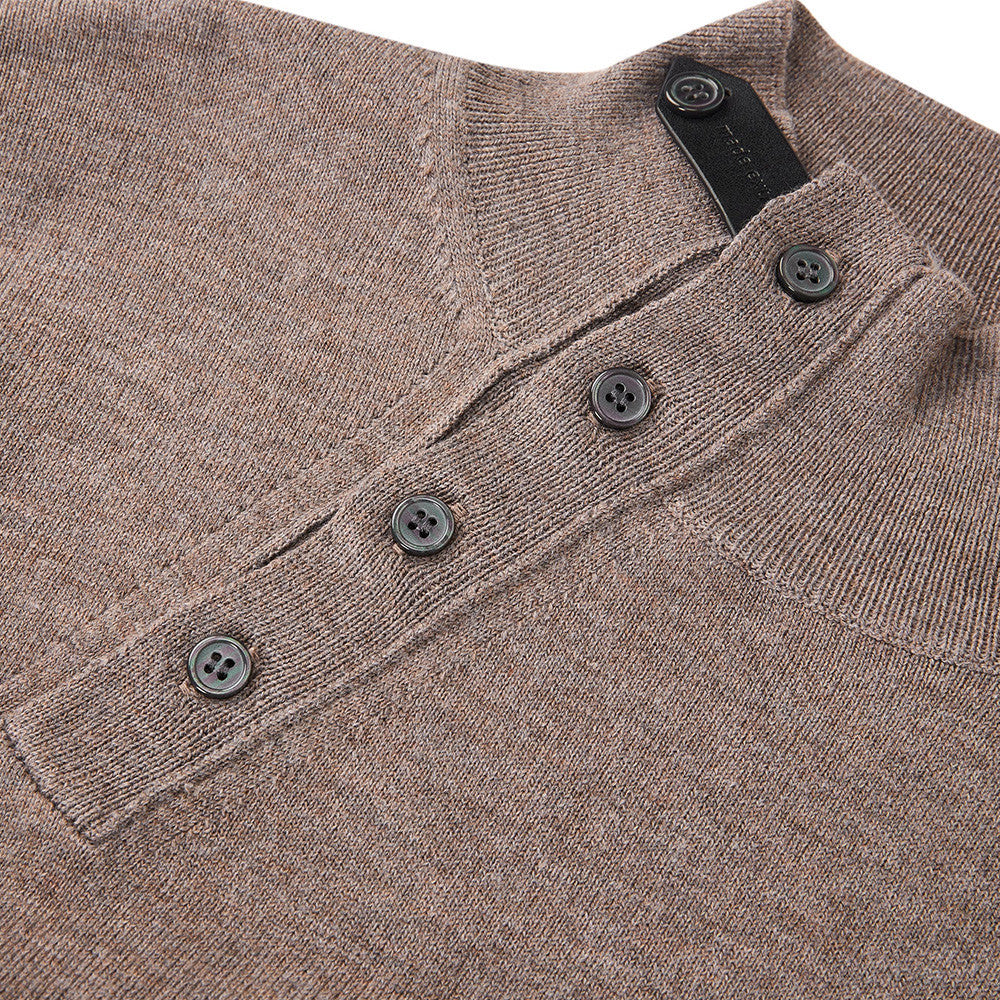 Men's Mock Neck Button-Placket Pullover Sweater