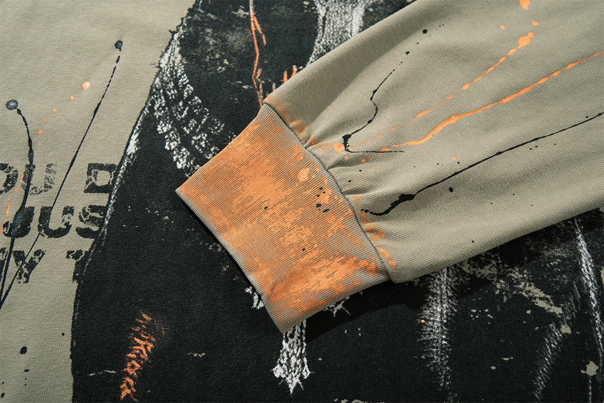 MFOUR Doberman Graphic Long Sleeve Shirt – Streetwear Paint Splatter Tee