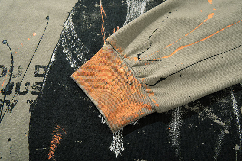 MFOUR Doberman Graphic Long Sleeve Shirt – Streetwear Paint Splatter Tee