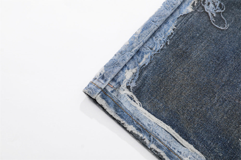 Wide-Leg Distressed Jeans – Post-Apocalyptic Raw-Edge Washed Denim
