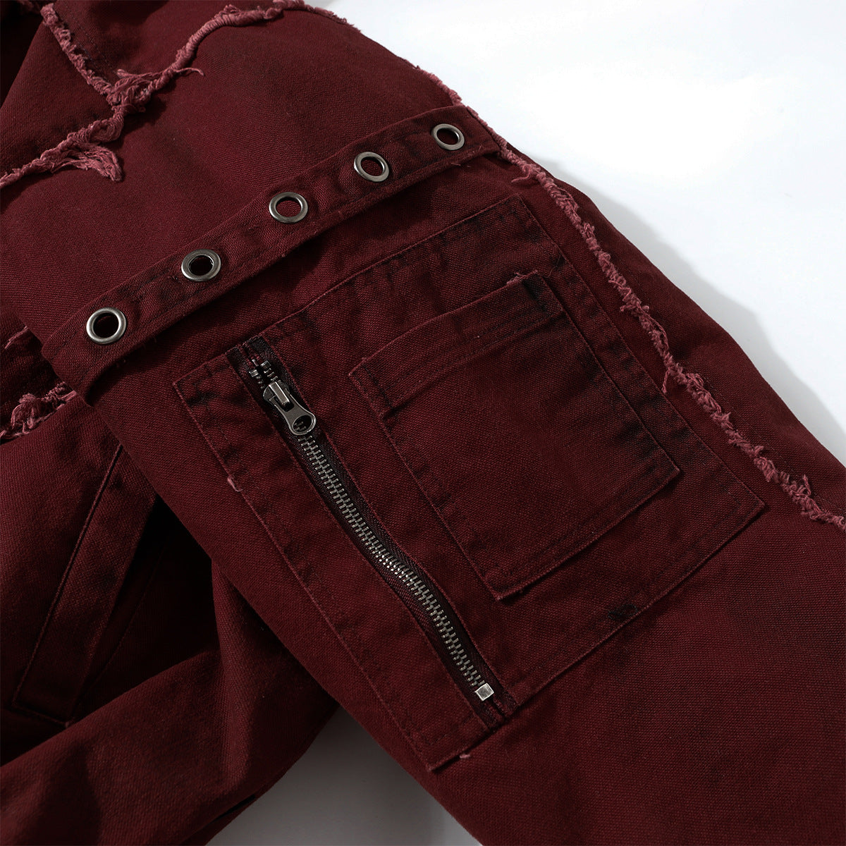 Oversized Hooded Puffer Jacket – Distressed Raw-Edge Washed Streetwear Cotton