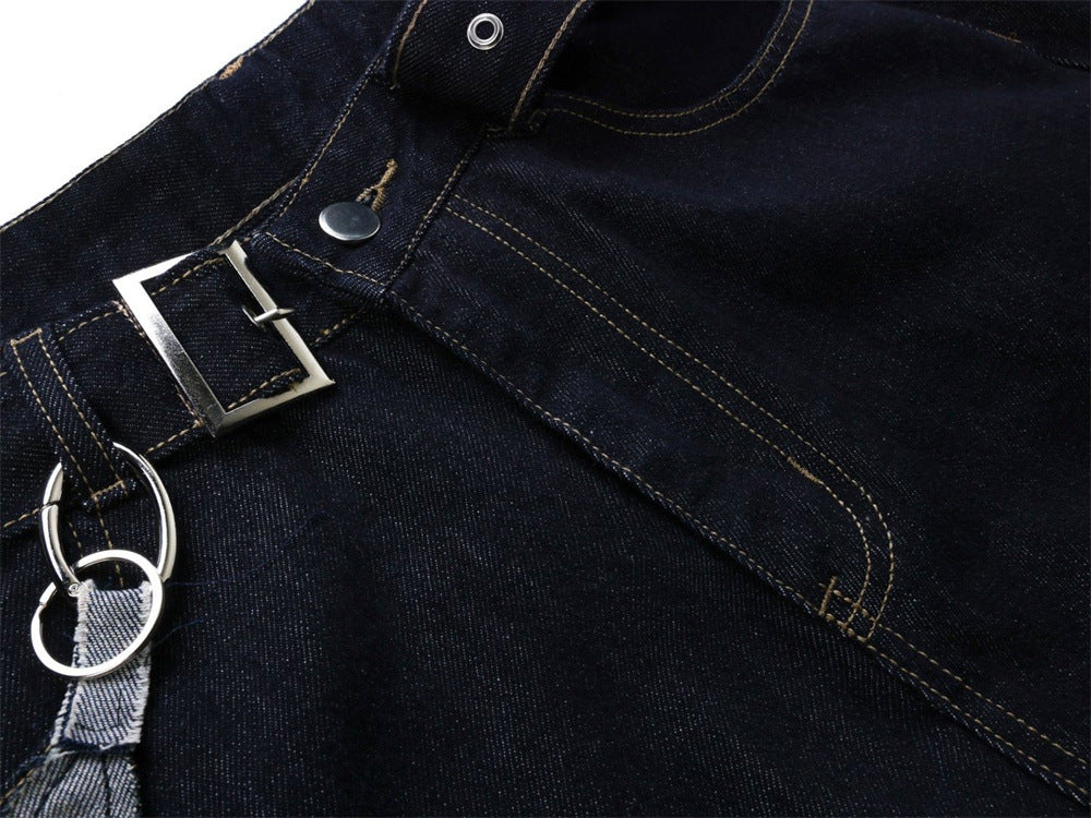 Wide-Leg Dark Indigo Jeans – Oversized Silhouette with Star Charm Belt &