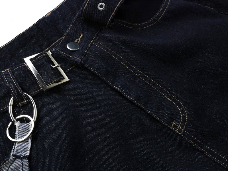 Wide-Leg Dark Indigo Jeans – Oversized Silhouette with Star Charm Belt &