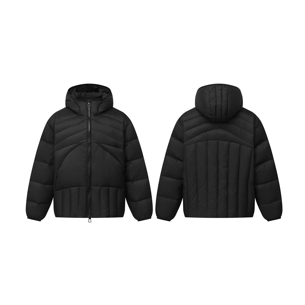 Schwarze Kapuzen-Pufferjacke für Herren – Gesteppter Wintermantel mit Daunenfüllung