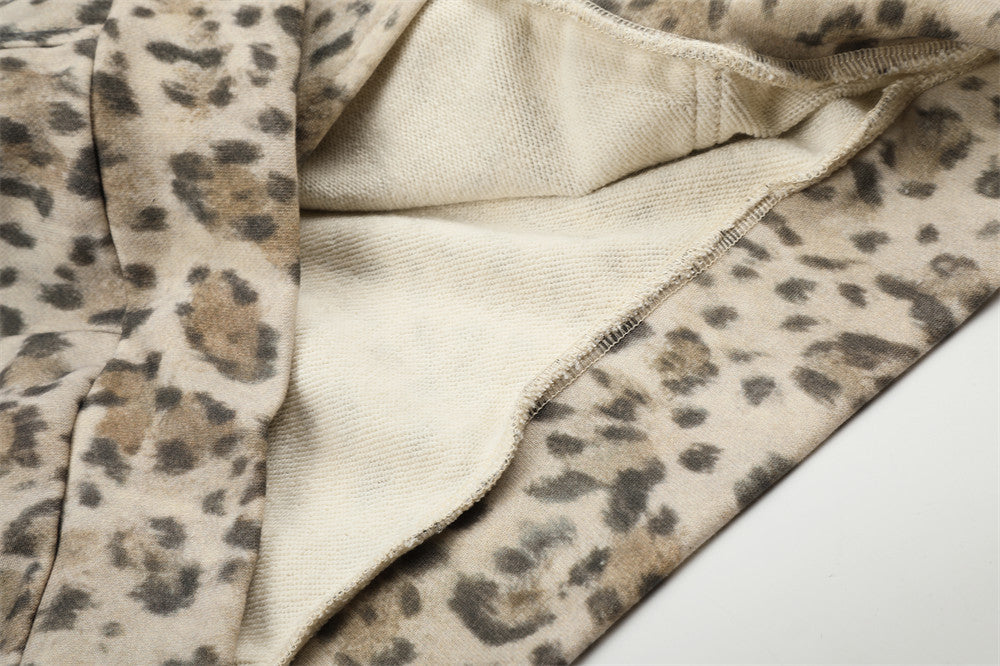 Embroidered Zip Up Hoodie – Leopard Print Streetwear with Side Stripe Detail