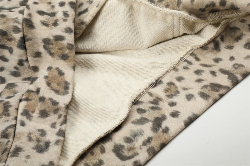 Embroidered Zip Up Hoodie – Leopard Print Streetwear with Side Stripe Detail