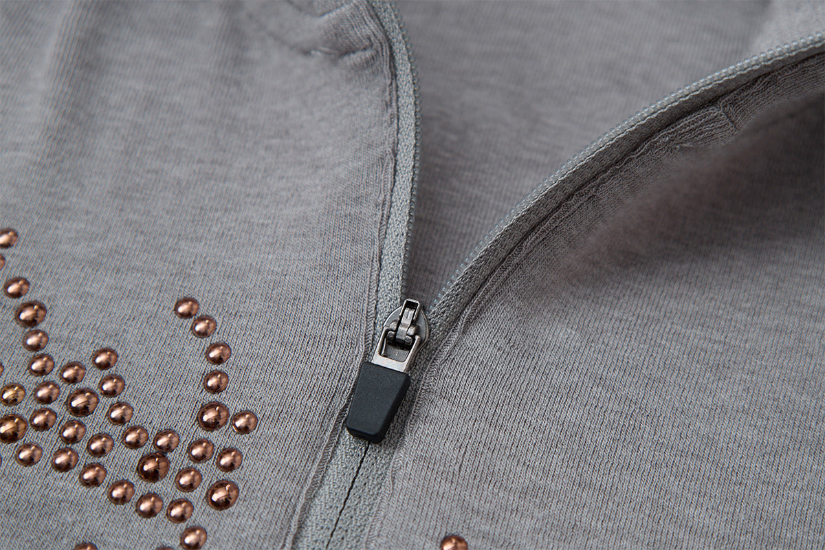Rhinestone Dragon Mock Neck Quarter-Zip Long Sleeve Shirt