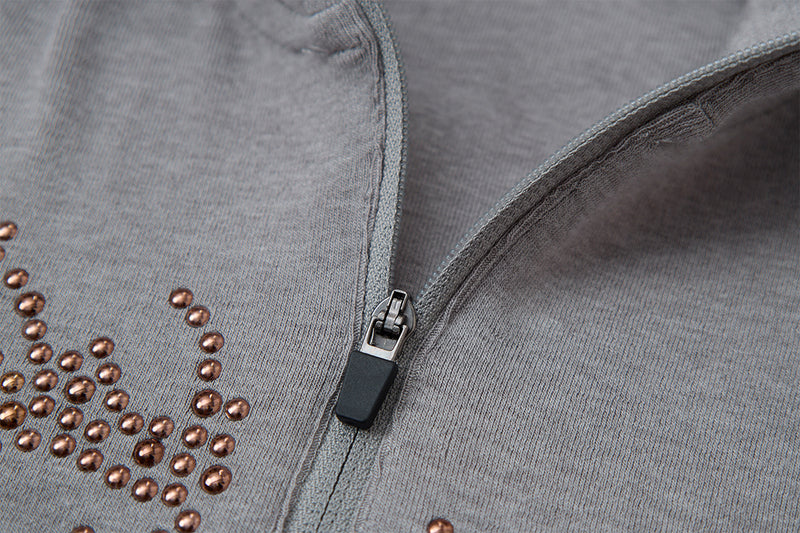Rhinestone Dragon Mock Neck Quarter-Zip Long Sleeve Shirt