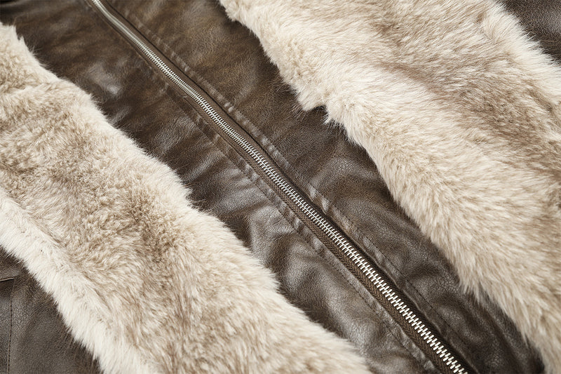 Faux Leather Fur-Lined Bomber Jacket – Cold Weather Motorcycle Jacket with