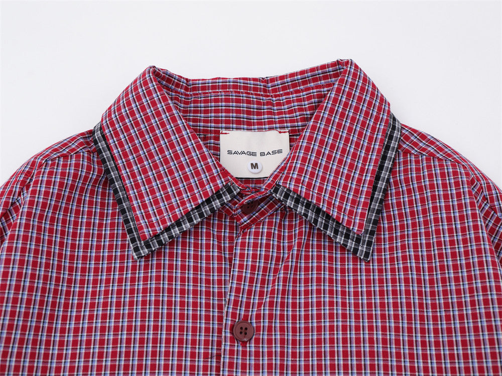 Men's Plaid Long Sleeve Oversized Button-Down Shirt with Drawstring Hem