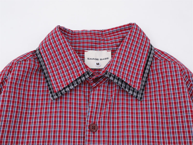 Men's Plaid Long Sleeve Oversized Button-Down Shirt with Drawstring Hem