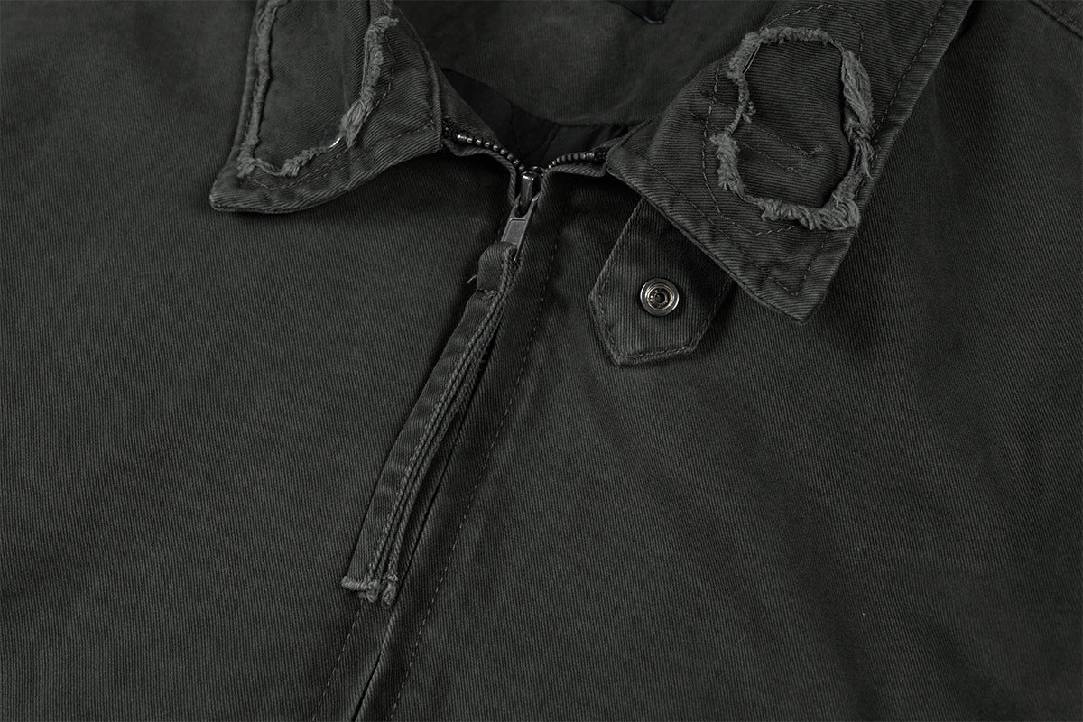Veste Harrington boxy délavée – Col distressed vert militaire et coupe courte