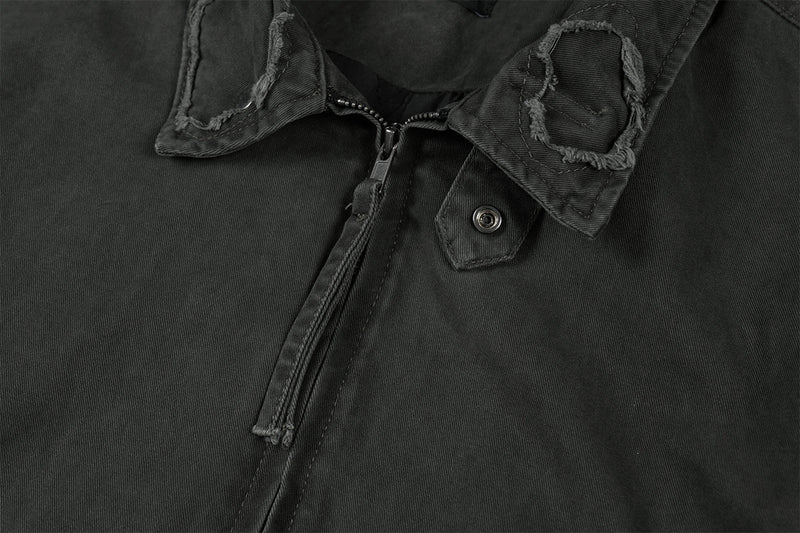 Veste Harrington boxy délavée – Col distressed vert militaire et coupe courte