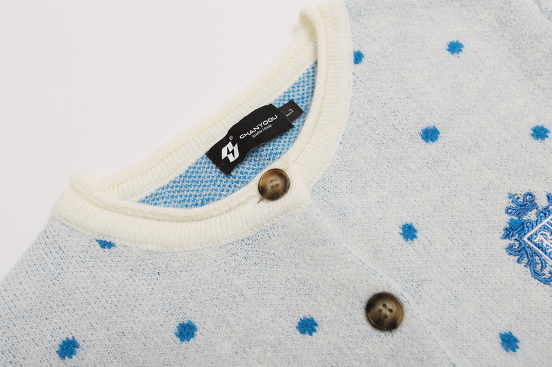 Polka Dot Knit Cardigan Sweater – Cropped Button-Up Vintage Style