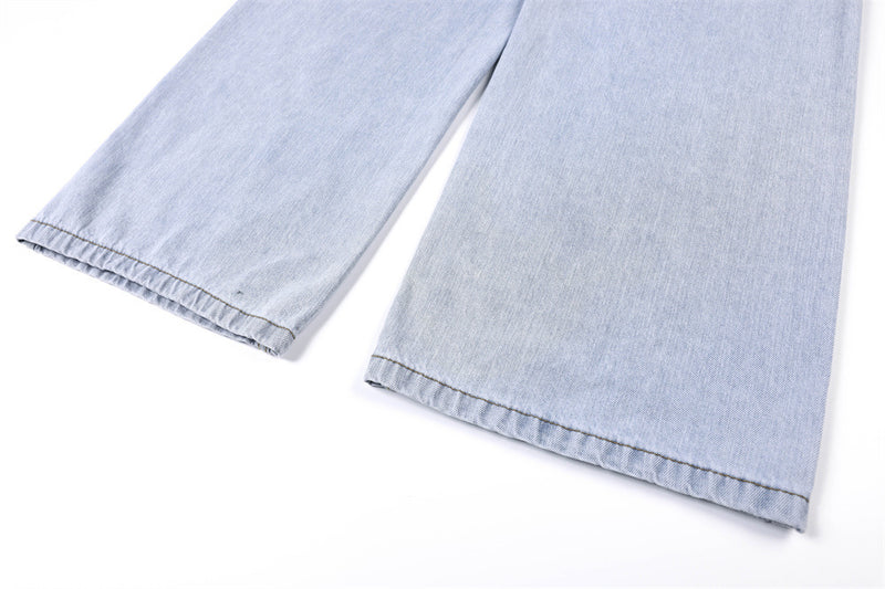 Vaqueros wide-leg de lavado claro – Pantalones vaqueros vintage de corte recto y baggy para hombre