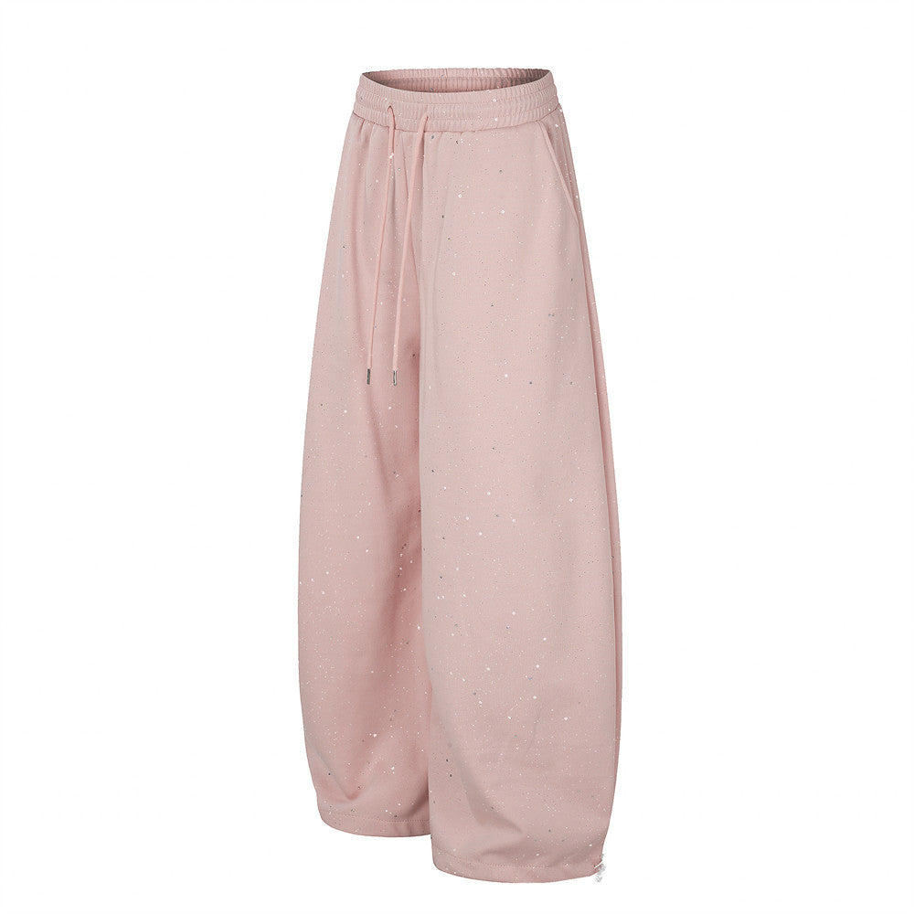Wide-Leg Sweatpants with Glitter Fabric & Script Graphic Print