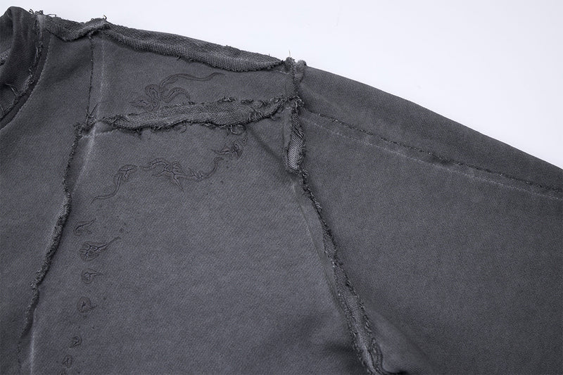 Long Sleeve Acid Wash Shirt with Celestial Print & Raw-Edge Seam Detail