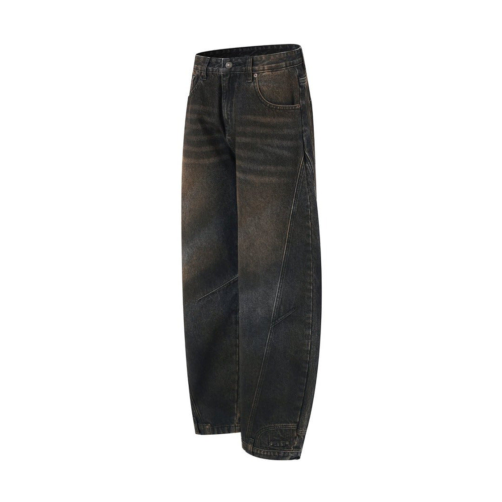 Baggy Jeans Men – Distressed Wide-Leg Barrel Fit with Deconstructed Seam Detail