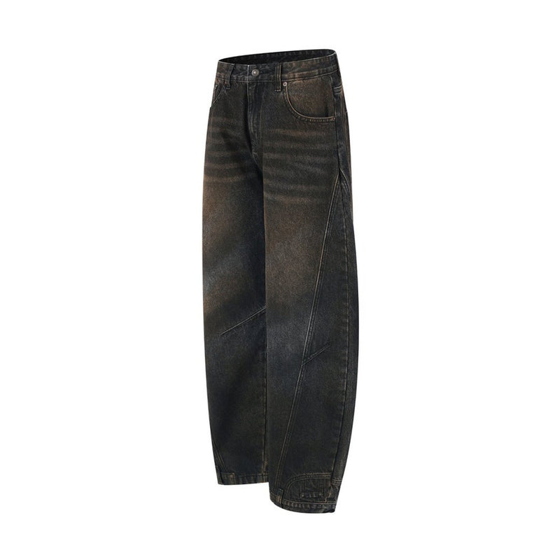 Baggy Jeans Men – Distressed Wide-Leg Barrel Fit with Deconstructed Seam Detail