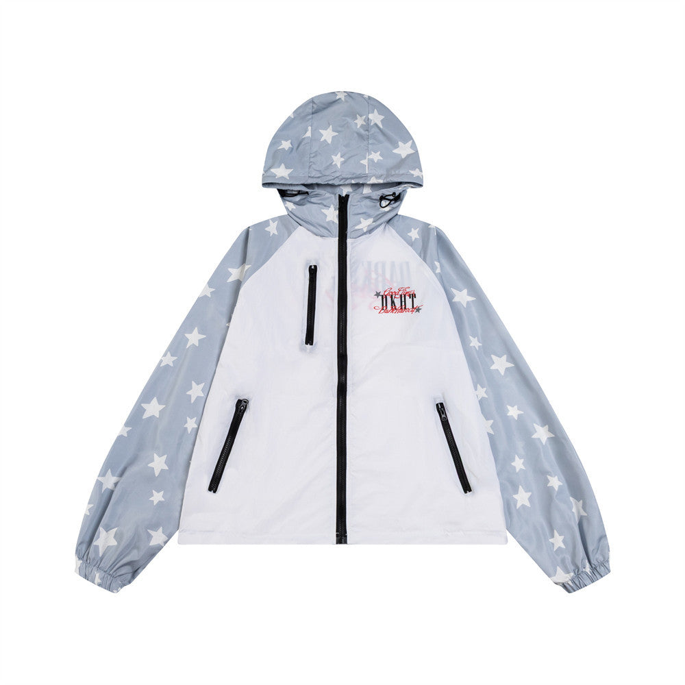 Dark Harvest Star Print Colorblock Raglan Windbreaker Jacket