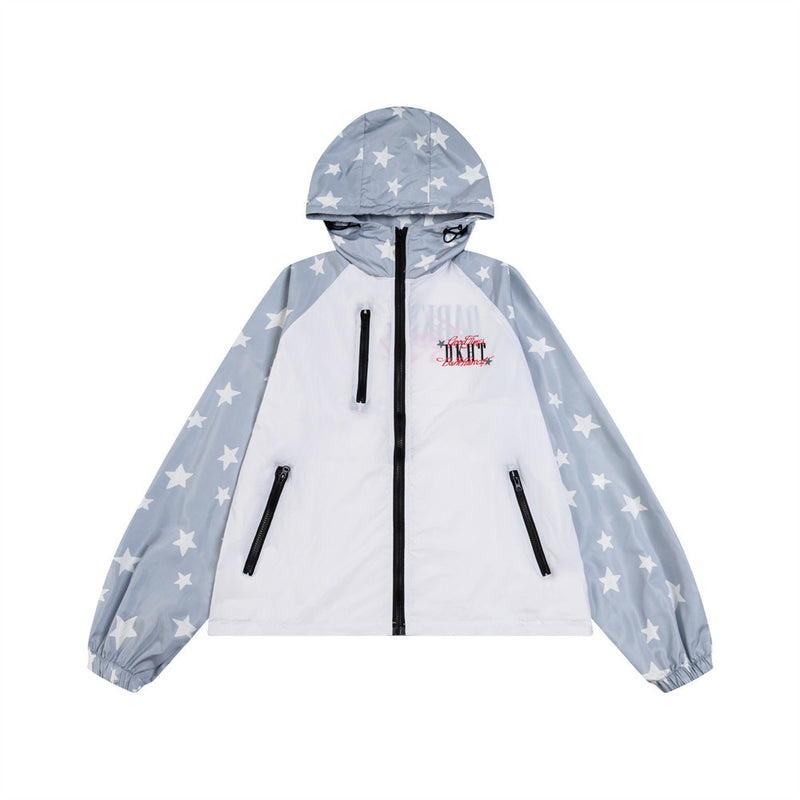 Dark Harvest Star Print Colorblock Raglan Windbreaker Jacket