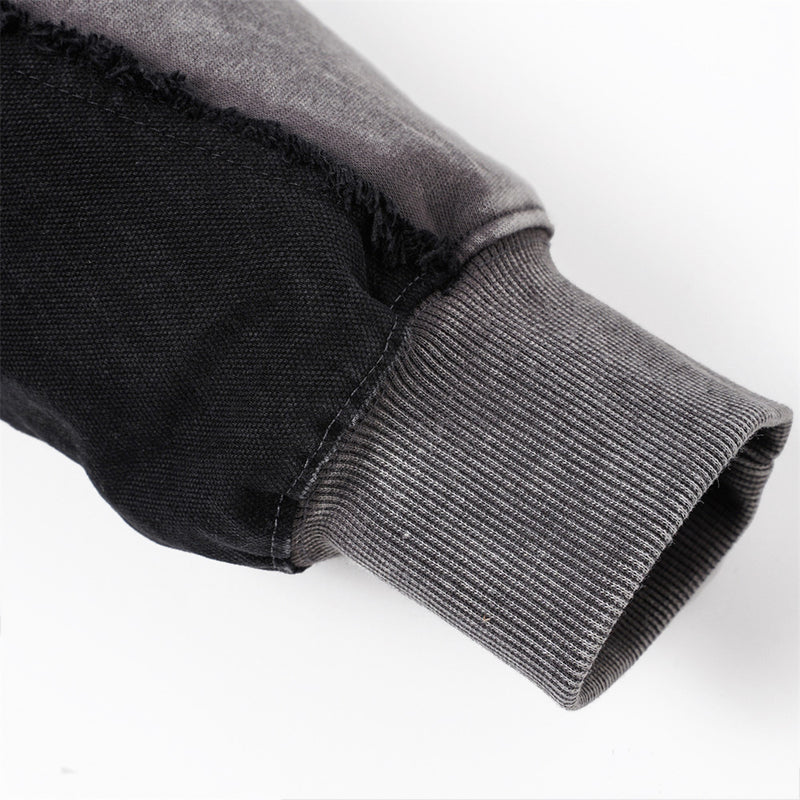 Veste à capuche zippée délavée à l'acide – Patchwork à bords francs et coupe oversize