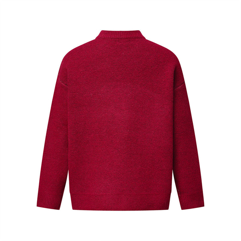 Men's Mock Neck Sweater with Lamb Flocked Graphic – Relaxed Fit Knit