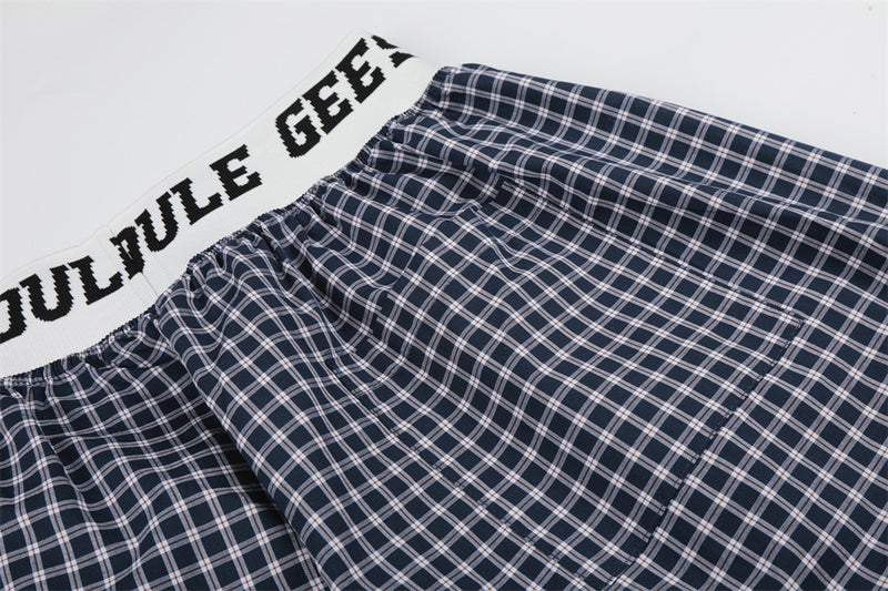 Plaid Wide-Leg Pants with Logo Elastic Waistband