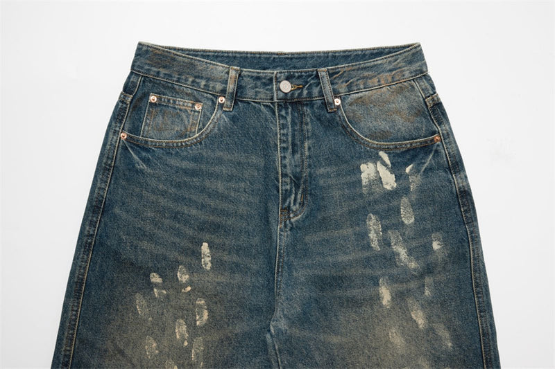 Baggy Fit Jeans Men – Distressed Vintage Wash Wide Straight-Leg Denim