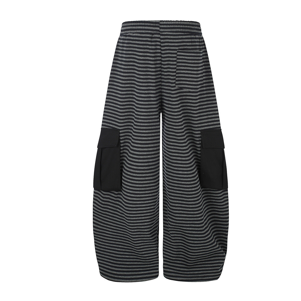 Wide-Leg Cargo Sweatpants with Striped Waistband – Relaxed Fit Parachute Pants