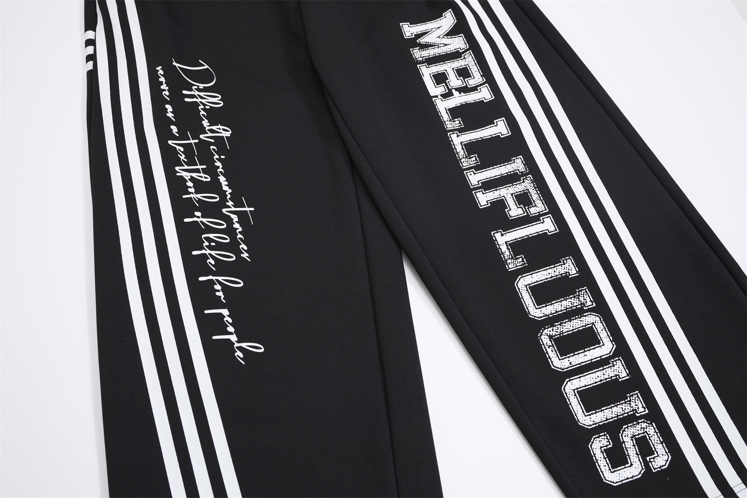 Wide Leg Sweatpants with Stripe & Mellifluous Graphic Print