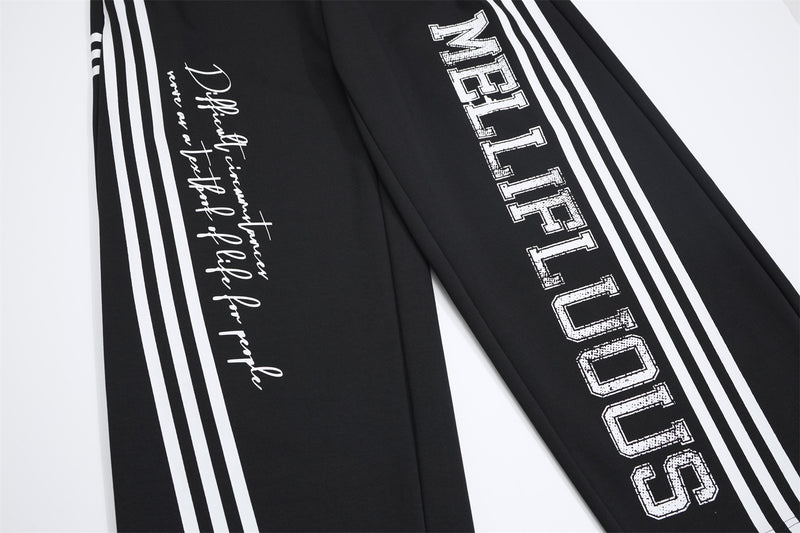 Wide Leg Sweatpants with Stripe & Mellifluous Graphic Print