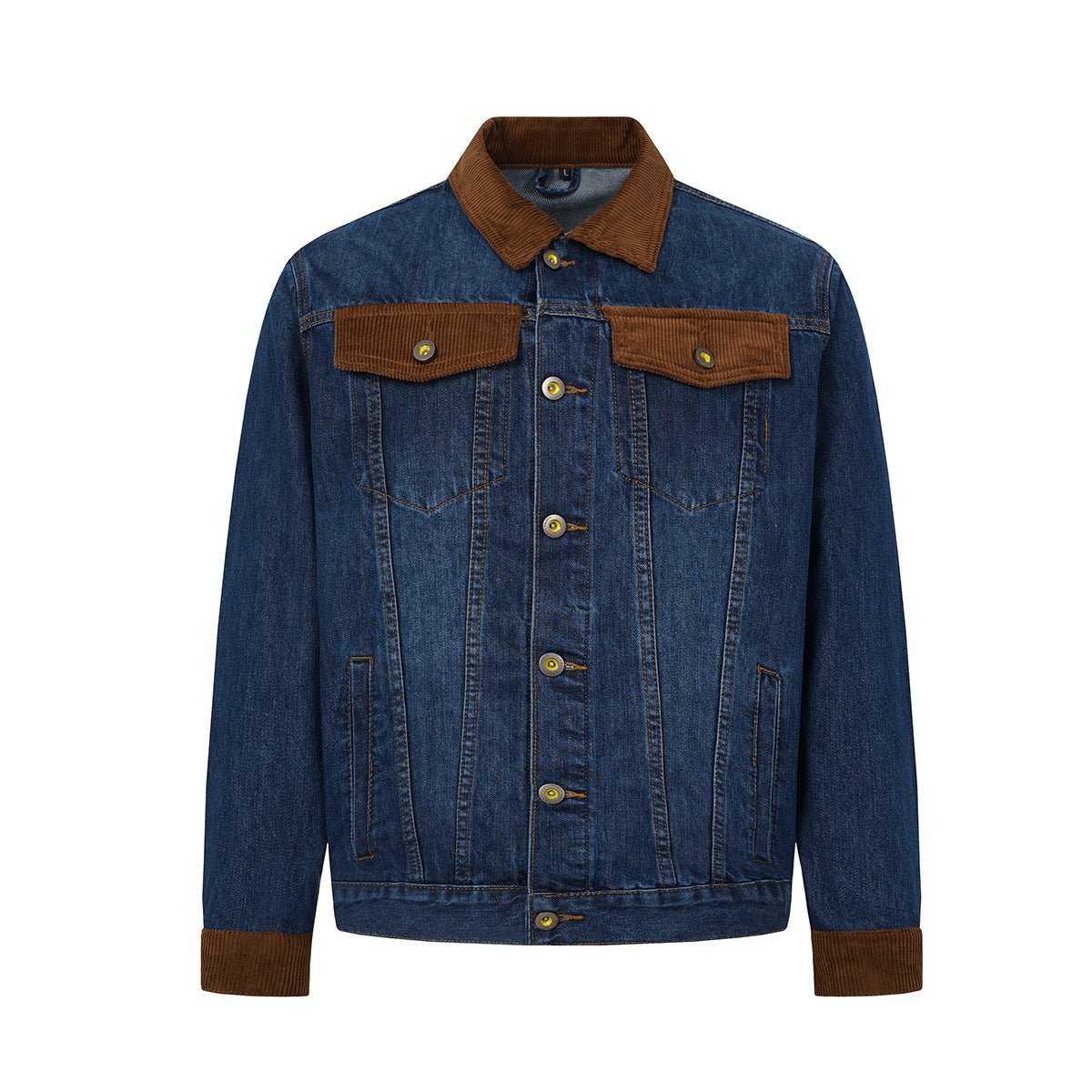 Veste en jean homme délavée avec col et poignets en velours côtelé