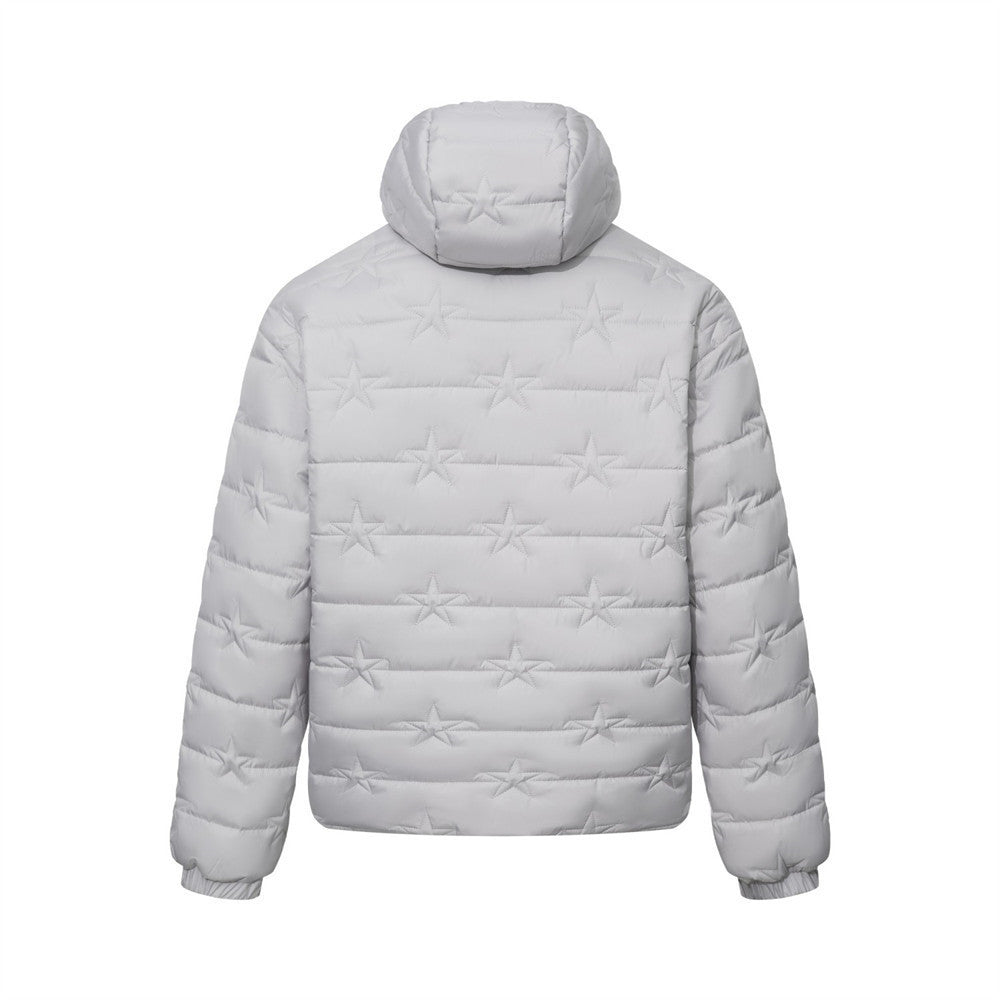 Star-Quilted Hooded Puffer Jacket – Embossed Five-Point Star Design