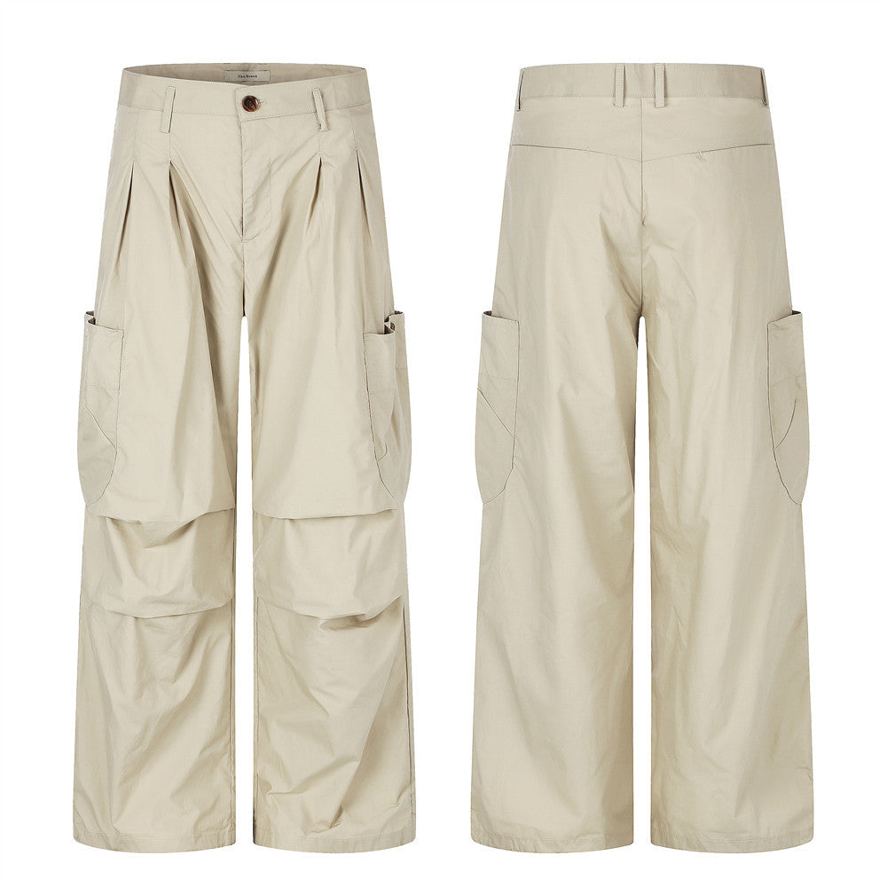 Wide-Leg Cargo Pants with Pleats and Large Side Pockets