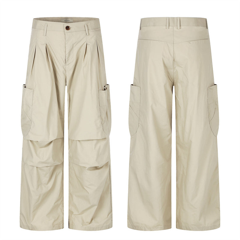 Wide-Leg Cargo Pants with Pleats and Large Side Pockets
