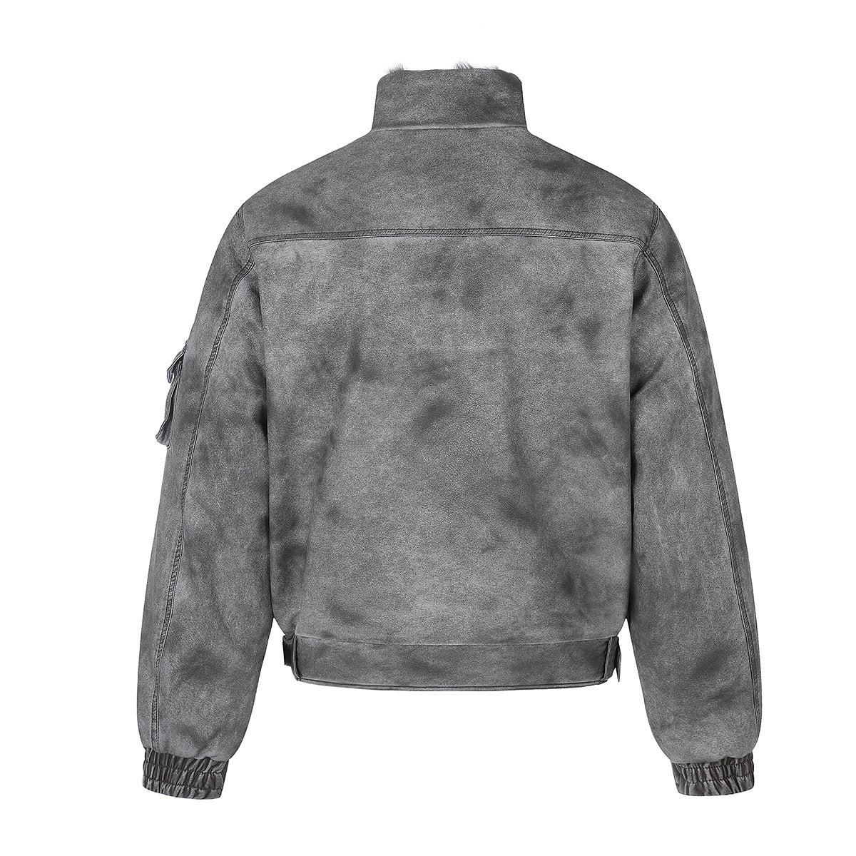 Vintage Washed Bomber Jacket with Faux Fur Collar — Oversized Padded Flight