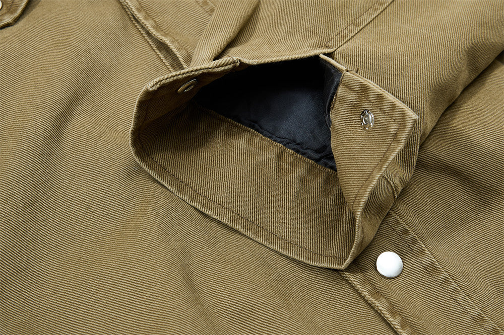 Men's Washed Denim Bomber Jacket – Oversized Fit, Double Collar & Zip Pockets